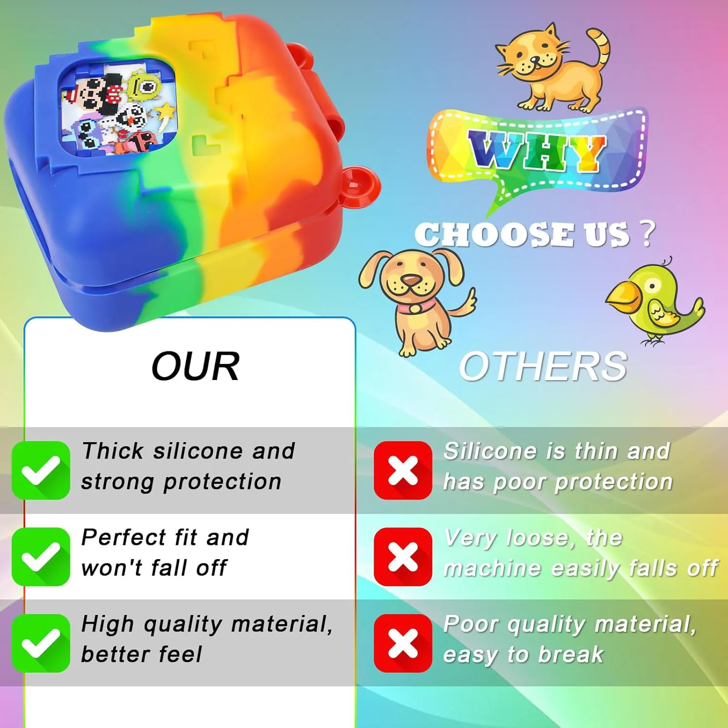 Electronic Virtual Pet (Rainbow) MGZNMTY regionalization sahara relaxation Silicone Case for Bitzee Disney Interactive Toy Digital Pet and Case, Protective Skin Cover for New Bitsy 