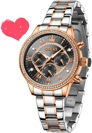 Elegant Birthday Gifts for Women Ladies & Girls OLEVS Watches for Women, Fashion regularity Dress Womens Watch, Waterproof Analog Quartz Stainless Steel Wristwatch, 