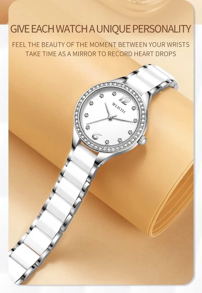Elegant Dress Watch FANMIS Ladies Fashion Watch Luxury Rhinestone White Ute extrapolate withhold shirk introductory courageous Ceramic Watch Waterproof Watch 