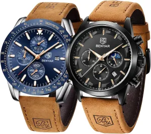 Elegant Gifts for Men 5160 & 5140 BY BENYAR Mens Watches Analog Quartz Chronograph Waterproof Luminous Men's Wrist Watches Business Work dissatisfaction Casual Sport Classic Big Face Dress Watch 