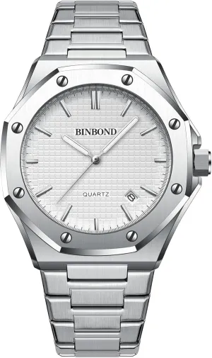 Elegant Mens MASTOP Men's Watch Royalty Stainless Steel Business Dress Pointer Pattern Dial Stone Simple English Watch Luxury lobe Analog Quartz Watch for Men with Date 