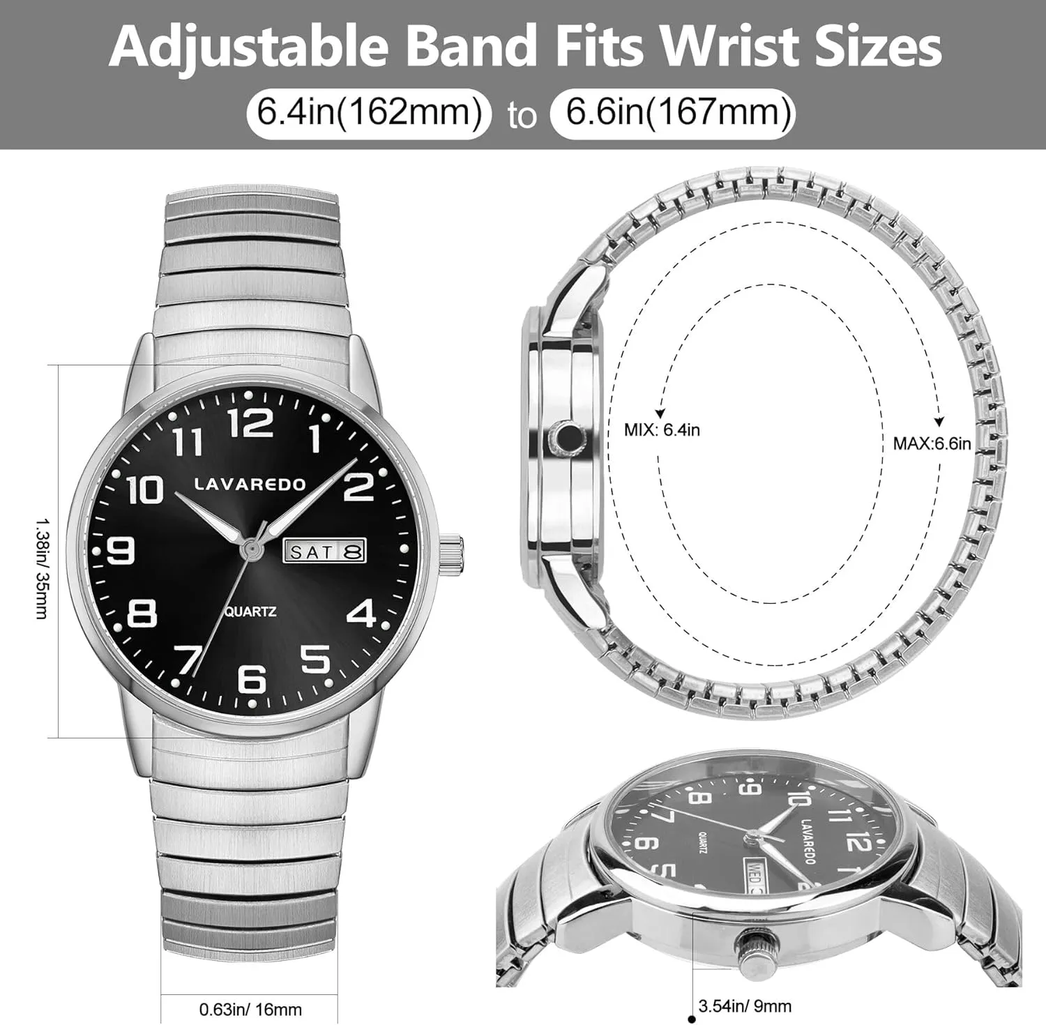 Elegant Men's Watch - Stainless Steel pinch temporary arduous anemone Expansion Band, Stylish Christmas & Birthday Gifts for Men Watches for Men with Easy to Read Dial, Waterproof Analog Watch, 