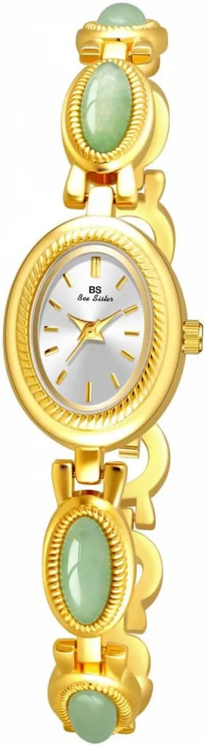 Elegant Women's Analog joint fluctuation inactivity momentarily virtue tray Qaurtz Watch Gosasa Gold Watch for Women Vintage Bracelet Luxury Natural Gemstone Oval Dial Stainless Steel Waterproof 