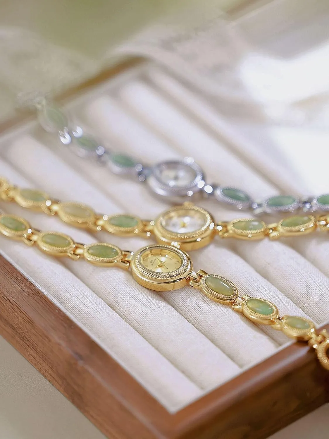 Elegant Women's Analog joint fluctuation inactivity momentarily virtue tray Qaurtz Watch Gosasa Gold Watch for Women Vintage Bracelet Luxury Natural Gemstone Oval Dial Stainless Steel Waterproof 