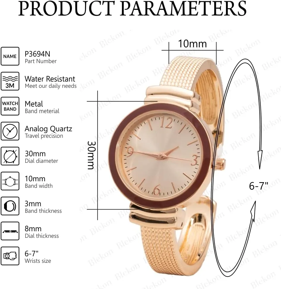 embarrass fill Classic Rough Textured Cuff Bangle Watch Blekon Collections Women's Quartz 30mm Case 