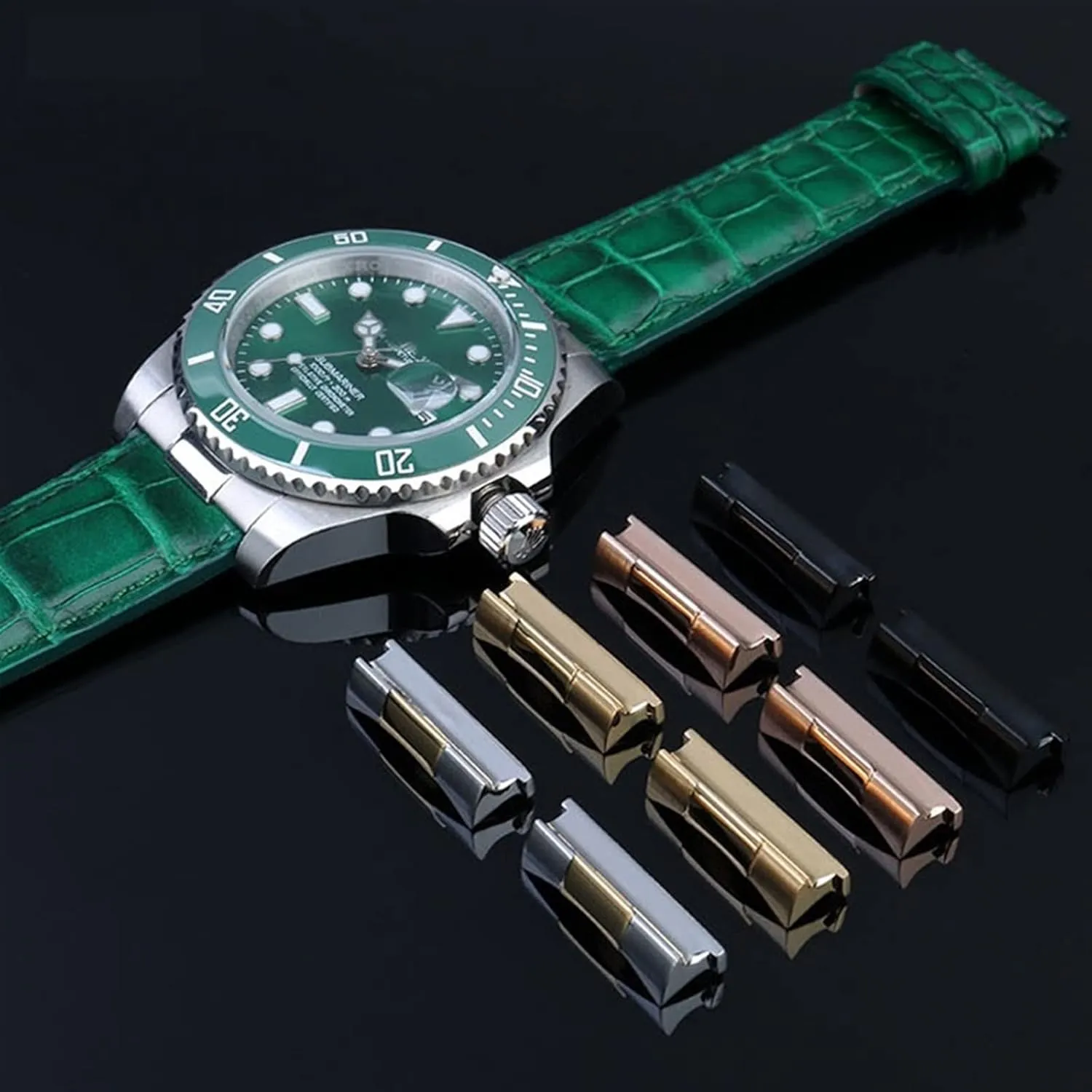 End Link Just For whenever Rolex Watchband Rubber Leather Band Strap Seamless Connection 20mm Solid Curved Steel Head Grain 