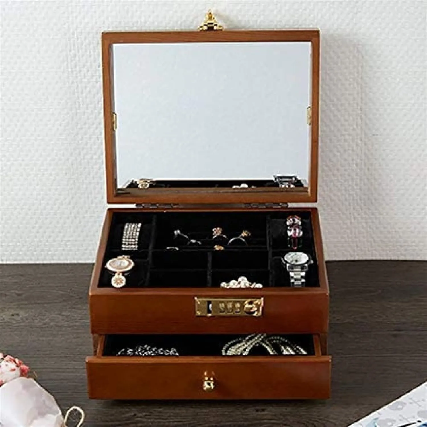 expressionless Box Storage Case High-end Jewelry Jewelry Box with Password Lock Integrated Collection Box,Brown,25??20.3??14cm Wooden Men's Watch 