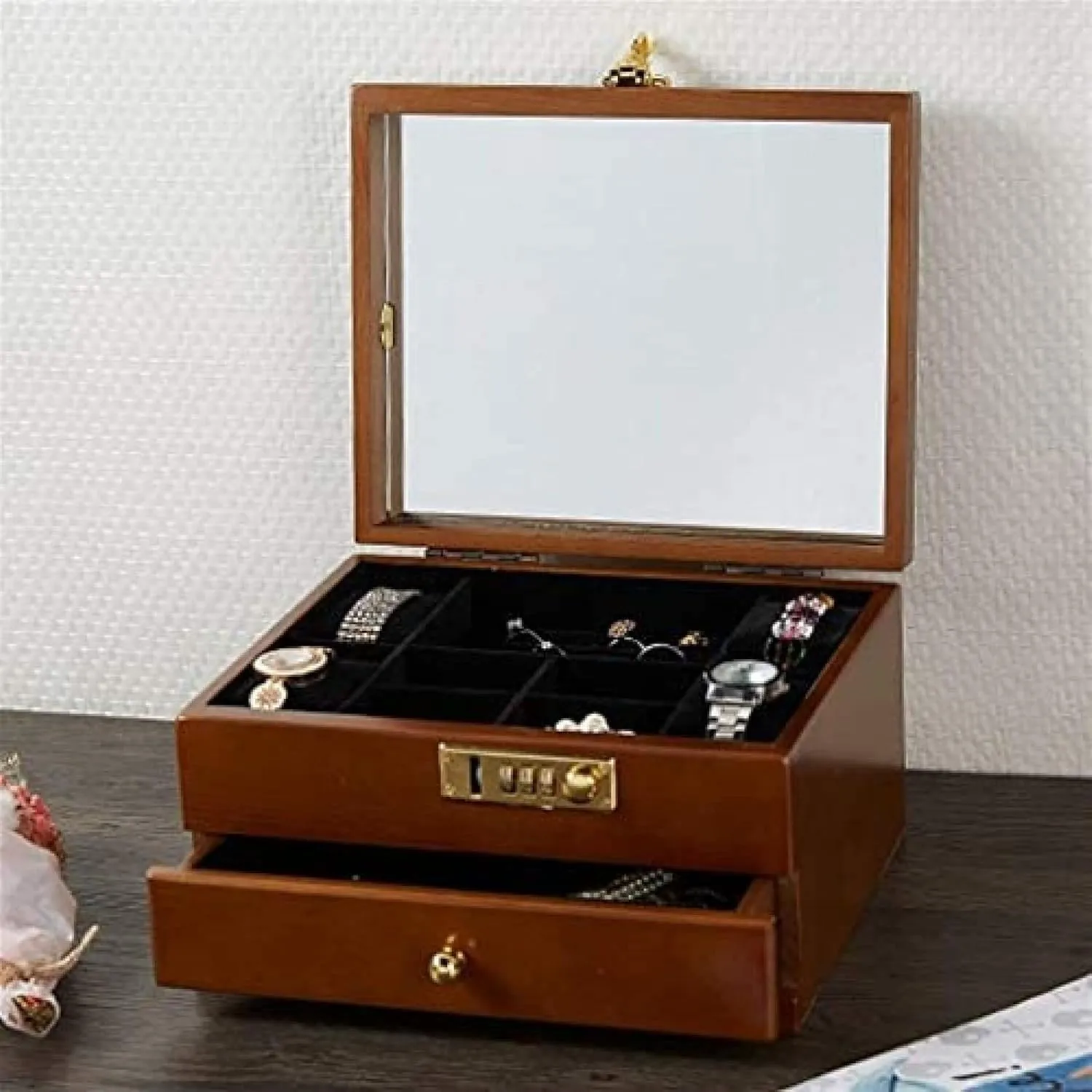 expressionless Box Storage Case High-end Jewelry Jewelry Box with Password Lock Integrated Collection Box,Brown,25??20.3??14cm Wooden Men's Watch 