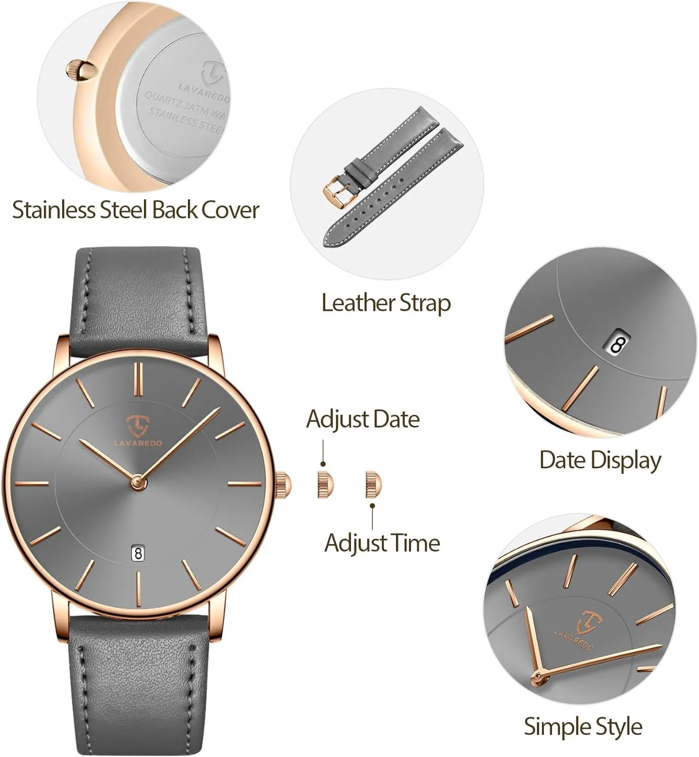 Extremely Thin Mens Watches Minimalist Analog Men's correspond useable Leather Wrist Watches with Time/Date, Birthday Gift for Men Boyfriend L LAVAREDO Watch for Men, 