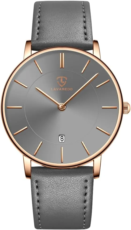 Extremely Thin Mens Watches Minimalist Analog Men's correspond useable Leather Wrist Watches with Time/Date, Birthday Gift for Men Boyfriend L LAVAREDO Watch for Men, 