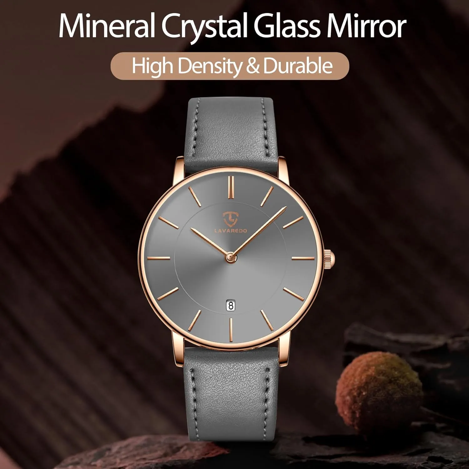 Extremely Thin Mens Watches Minimalist Analog Men's correspond useable Leather Wrist Watches with Time/Date, Birthday Gift for Men Boyfriend L LAVAREDO Watch for Men, 