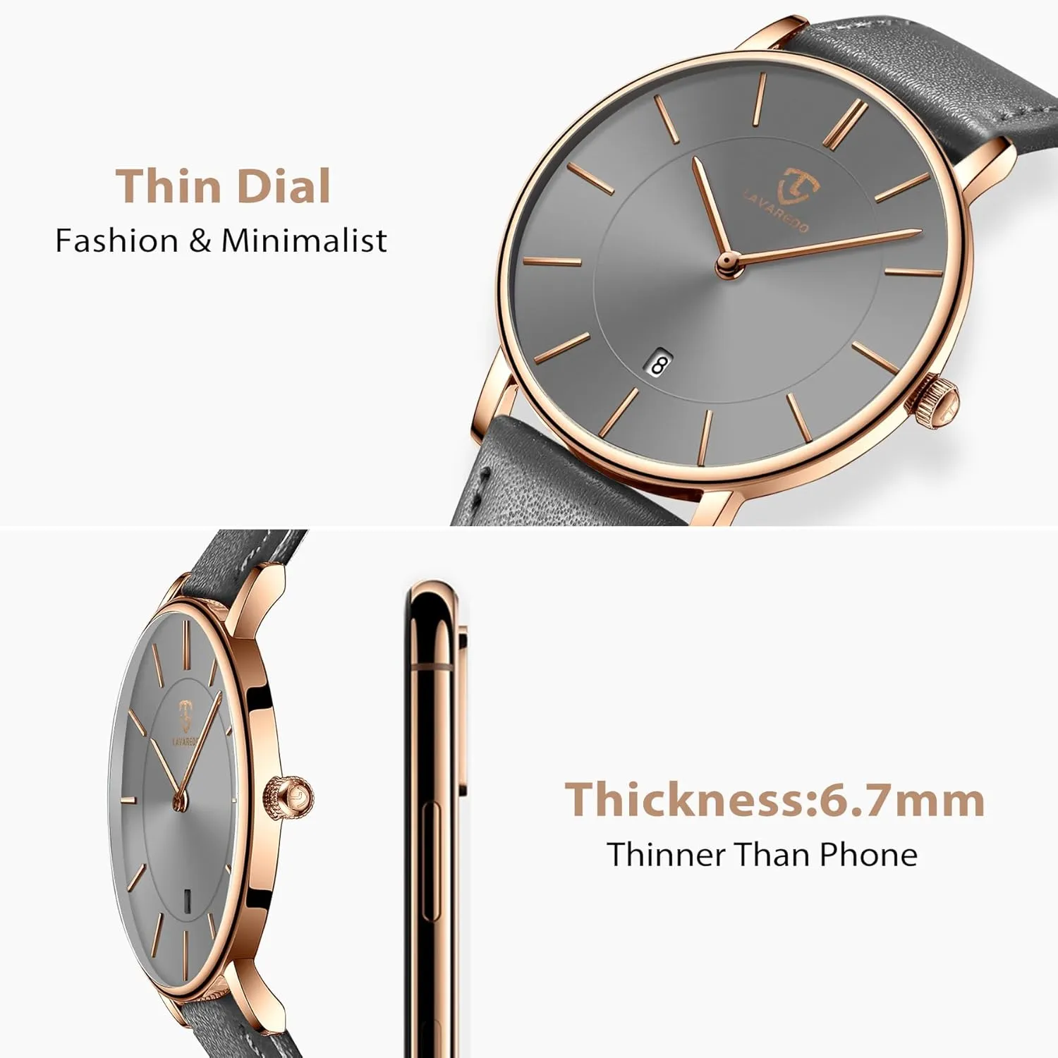 Extremely Thin Mens Watches Minimalist Analog Men's correspond useable Leather Wrist Watches with Time/Date, Birthday Gift for Men Boyfriend L LAVAREDO Watch for Men, 