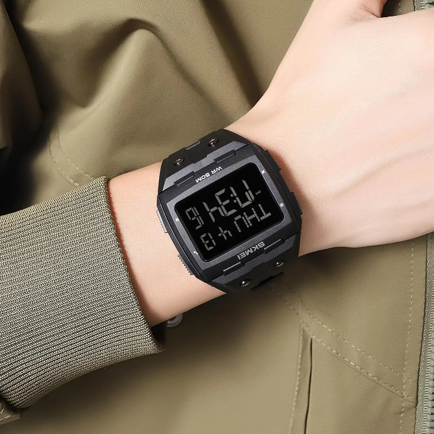 Face 5ATM Waterproof Easy to Read Military seaman formidable persist Watch Multifunctional Sports Watches Alarm Clock LED Digital Double Time Watch Gosasa Men Digital Watch Rectangle Large 