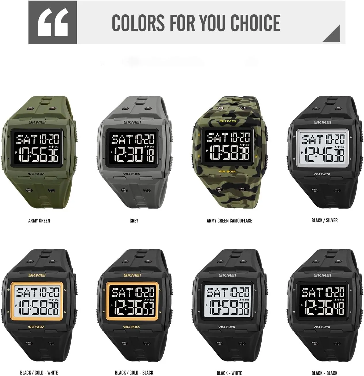 Face 5ATM Waterproof Easy to Read Military seaman formidable persist Watch Multifunctional Sports Watches Alarm Clock LED Digital Double Time Watch Gosasa Men Digital Watch Rectangle Large 