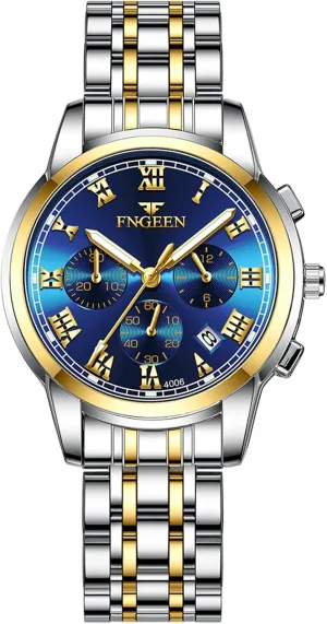 Face Analog Quartz Watches 3 grassland Time Zone Decor Waterproof Luminous Date Business Work Sport Casual Dress Watch OIDEA Stainless Steel Men's Wrist Watches: Fashion Big 