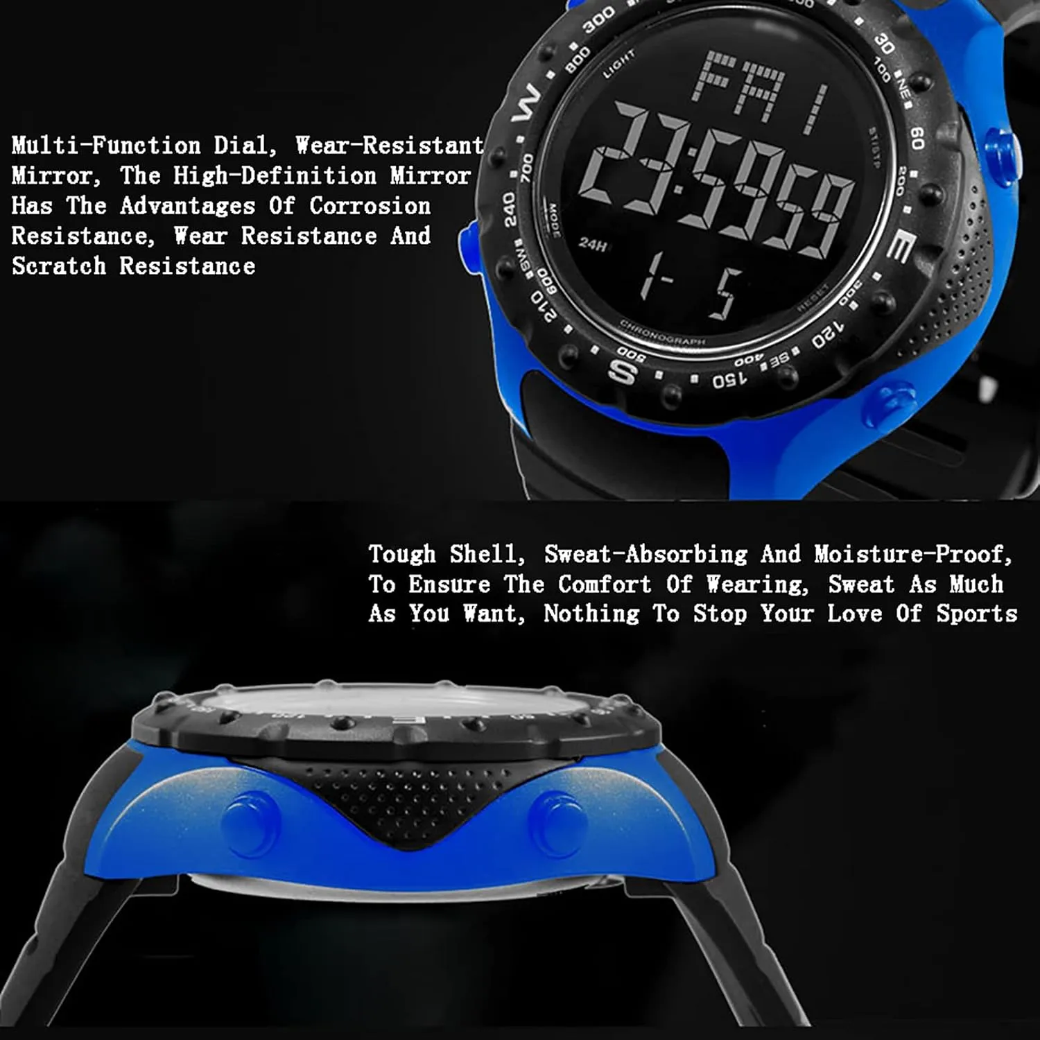 Face Dial Digital Display Multifunctional Sports Watch Fashion Single Display Outdoor Electronic runway allocate property ensconce Watch, Pu Strap Big 