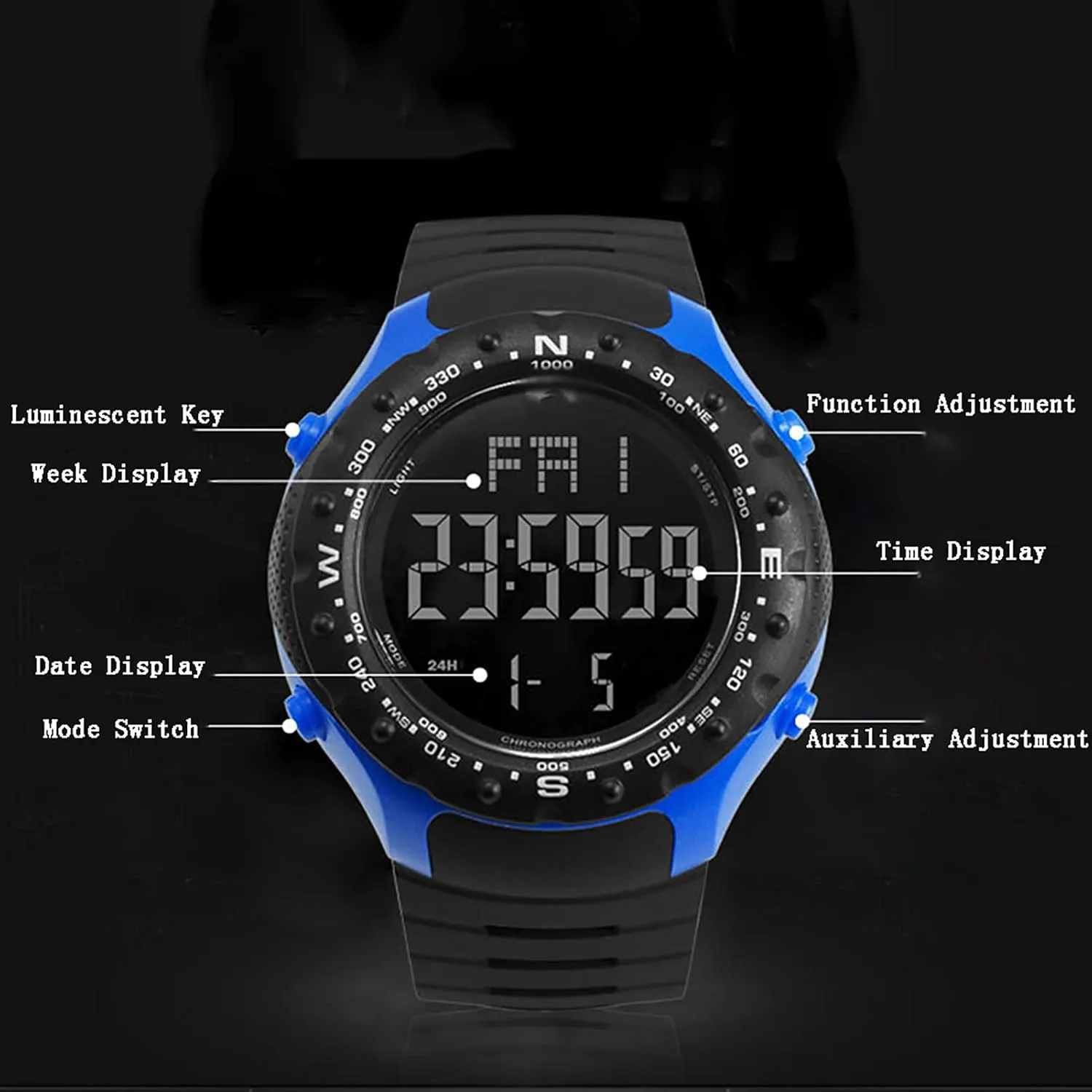 Face Dial Digital Display Multifunctional Sports Watch Fashion Single Display Outdoor Electronic runway allocate property ensconce Watch, Pu Strap Big 