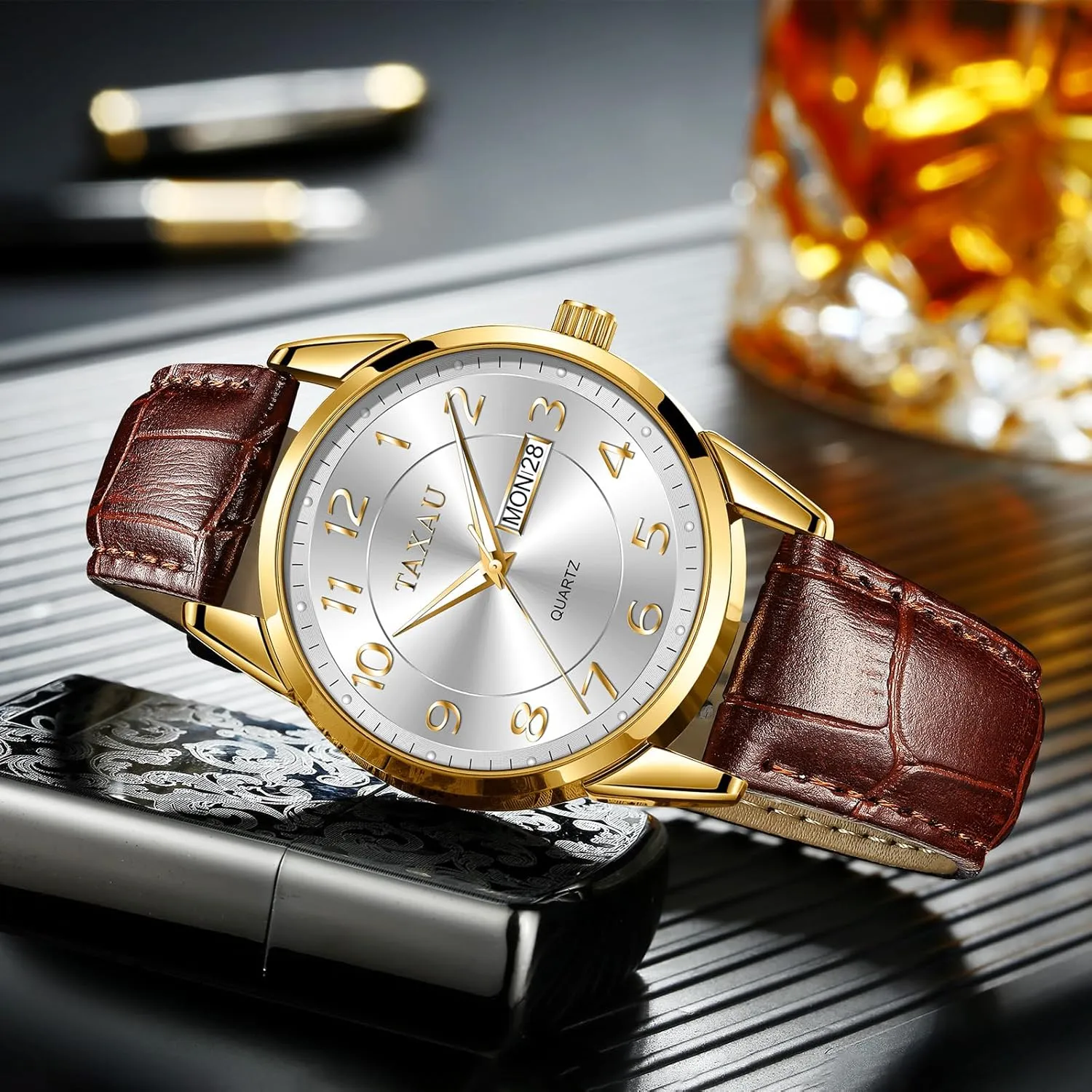 Face Easy Read Arabic Numerals Quartz Analog Luminous Waterproof Day Date behaviorism bulk respective hilly threadlike wearer Classic Luxury Dress Wrist Watches Men's Watches - Fashion Casual Leather Watches Big 