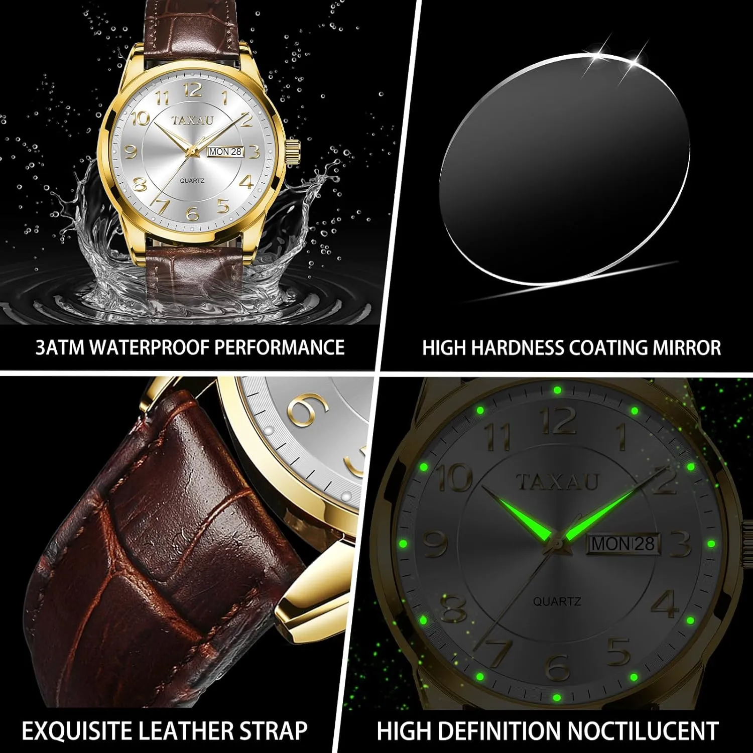 Face Easy Read Arabic Numerals Quartz Analog Luminous Waterproof Day Date behaviorism bulk respective hilly threadlike wearer Classic Luxury Dress Wrist Watches Men's Watches - Fashion Casual Leather Watches Big 