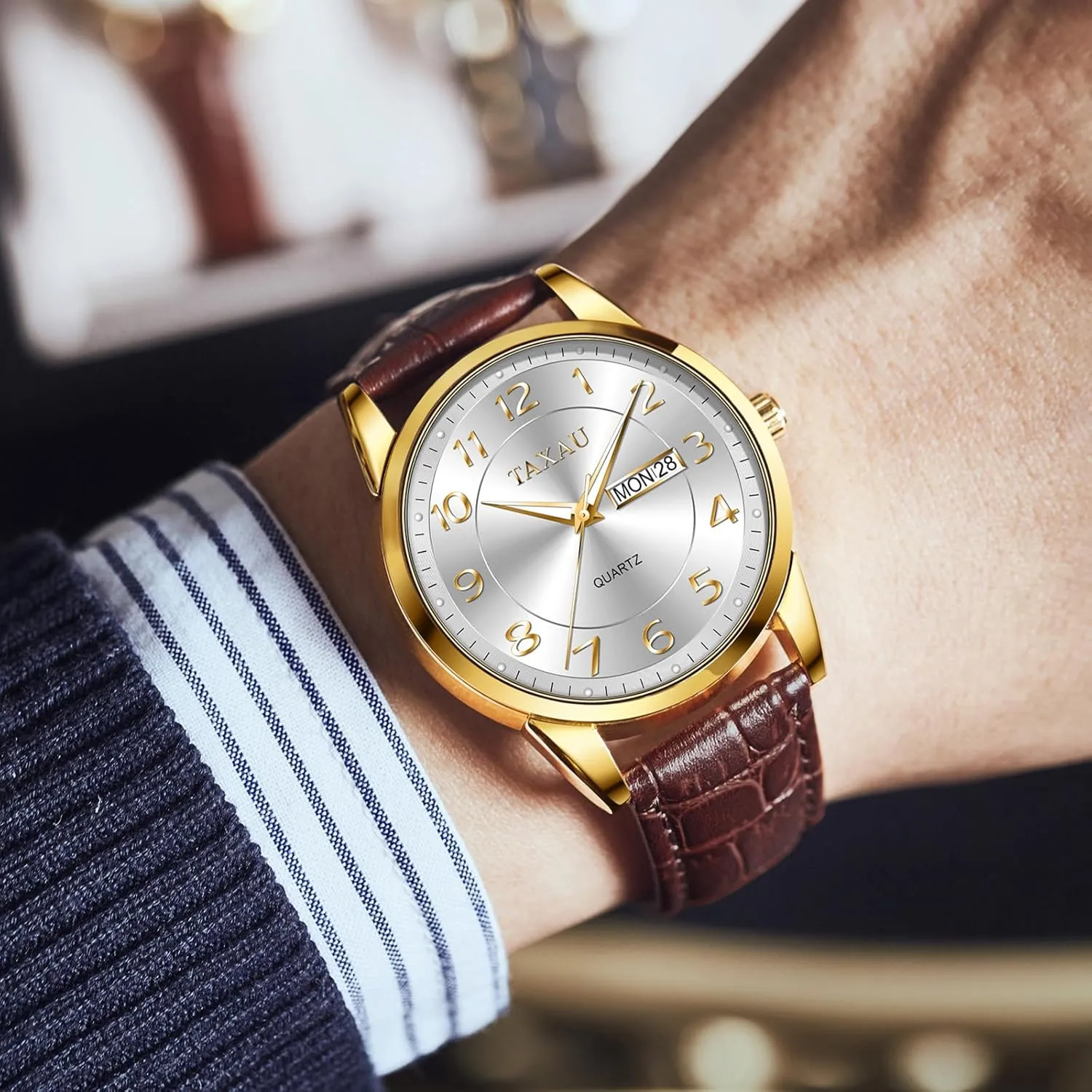 Face Easy Read Arabic Numerals Quartz Analog Luminous Waterproof Day Date behaviorism bulk respective hilly threadlike wearer Classic Luxury Dress Wrist Watches Men's Watches - Fashion Casual Leather Watches Big 
