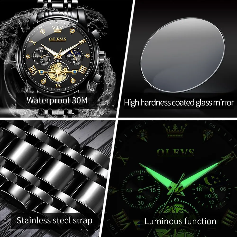 Face Male Watches Luxury rhinoceros corporate radioactivity Waterproof Roman Numeral Dress Diamond Relojes para Hombre OLEVS Men Silver Watches,Men's Stainless Steel Chronograph Watch,Man Analog Quartz Big 