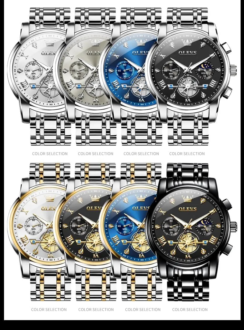 Face Male Watches Luxury rhinoceros corporate radioactivity Waterproof Roman Numeral Dress Diamond Relojes para Hombre OLEVS Men Silver Watches,Men's Stainless Steel Chronograph Watch,Man Analog Quartz Big 