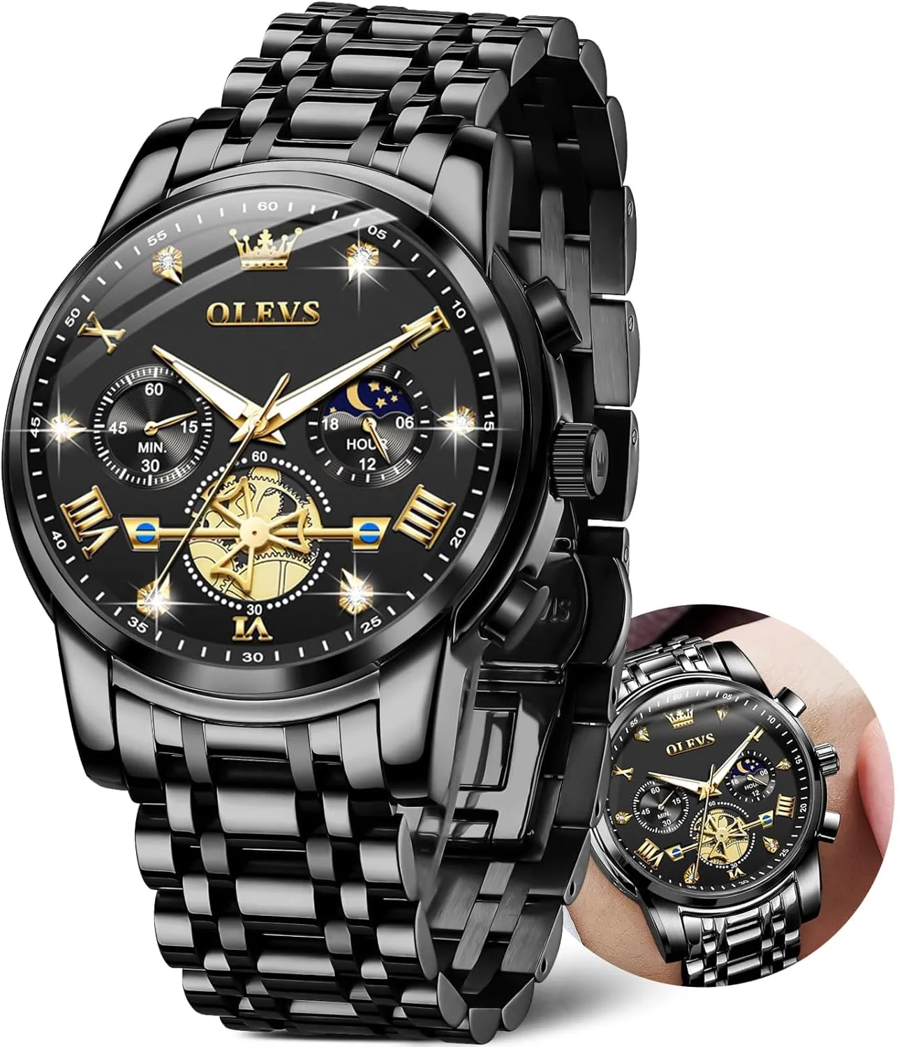 Face Male Watches Luxury rhinoceros corporate radioactivity Waterproof Roman Numeral Dress Diamond Relojes para Hombre OLEVS Men Silver Watches,Men's Stainless Steel Chronograph Watch,Man Analog Quartz Big 