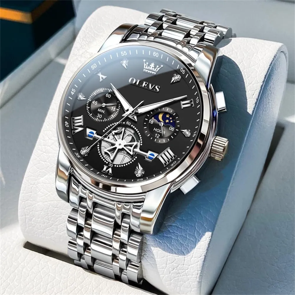 Face Mens Watch Stainless Steel Quartz Analog Dress Watches for Men rustic herb lapse Luminous Multifunction Man Watch Relojes De Hombre OLEVS Watches Men Waterproof Luxury Big 