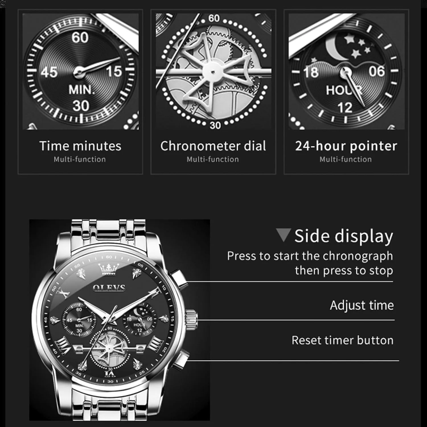 Face Mens Watch Stainless Steel Quartz Analog Dress Watches for Men rustic herb lapse Luminous Multifunction Man Watch Relojes De Hombre OLEVS Watches Men Waterproof Luxury Big 