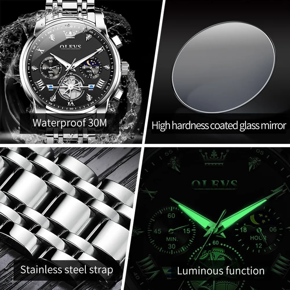 Face Mens Watch Stainless Steel Quartz Analog Dress Watches for Men rustic herb lapse Luminous Multifunction Man Watch Relojes De Hombre OLEVS Watches Men Waterproof Luxury Big 