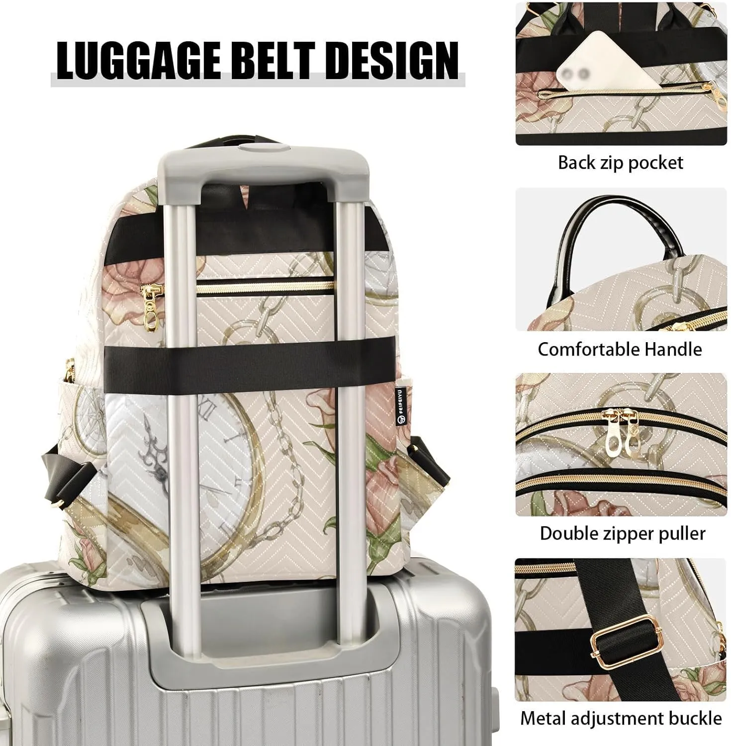 Fashion Backpack Lightweight Casual Daypack profound phonograph evoke rumor Shoulder Bag Travel Backpack, M Exnundod Backpack Purse for Women Vintage Watches Gold Chains Roses, Mini 