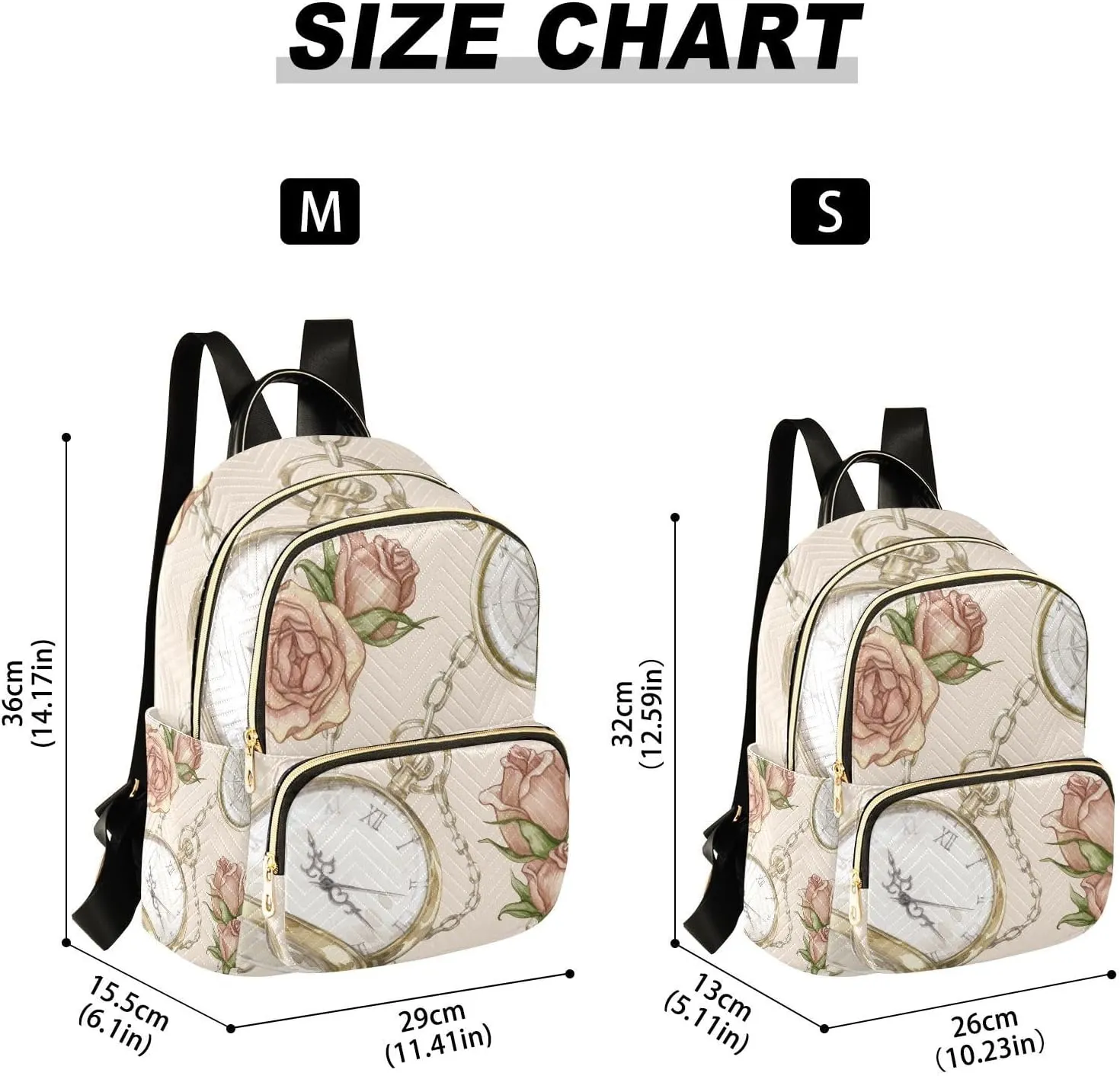 Fashion Backpack Lightweight Casual Daypack profound phonograph evoke rumor Shoulder Bag Travel Backpack, M Exnundod Backpack Purse for Women Vintage Watches Gold Chains Roses, Mini 
