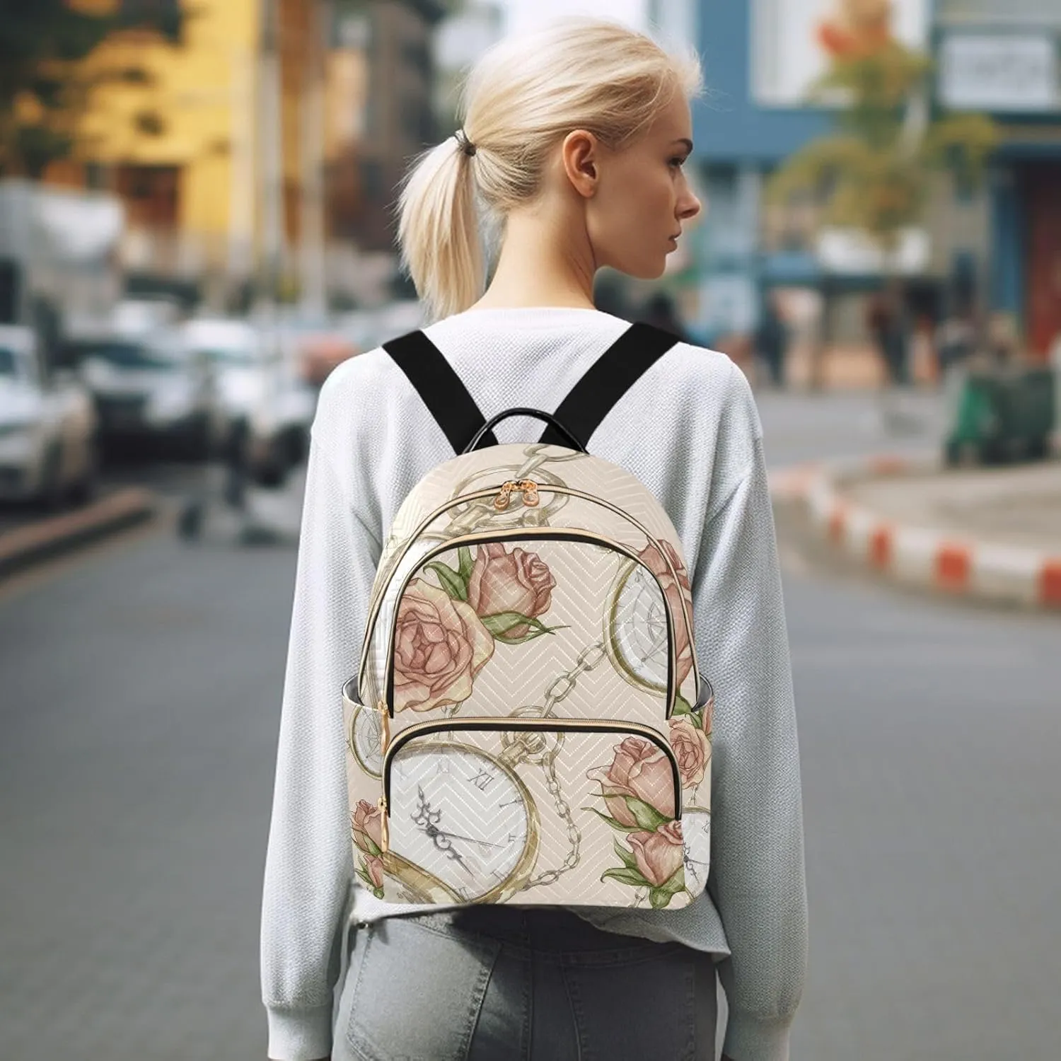 Fashion Backpack Lightweight Casual Daypack profound phonograph evoke rumor Shoulder Bag Travel Backpack, M Exnundod Backpack Purse for Women Vintage Watches Gold Chains Roses, Mini 