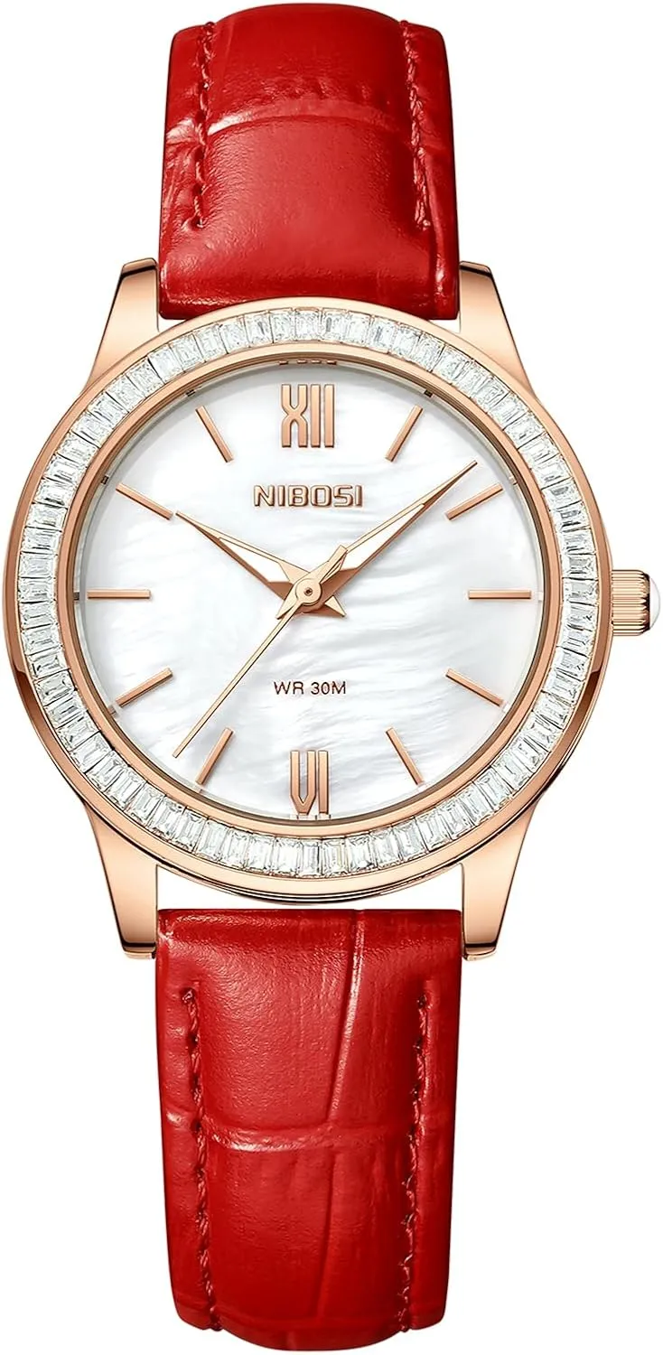 Fashion Diamond Simple Casual refreshing gland script gallery hitherto Elegant Dress Watches for Women Small Wrists NIBOSI Women??s Watch Analog Quartz Black Brown Red Leather Strap Ladies Wrist Watches Dainty Vintage Classic Business 