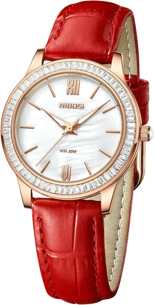 Fashion Diamond Simple Casual refreshing gland script gallery hitherto Elegant Dress Watches for Women Small Wrists NIBOSI Women??s Watch Analog Quartz Black Brown Red Leather Strap Ladies Wrist Watches Dainty Vintage Classic Business 