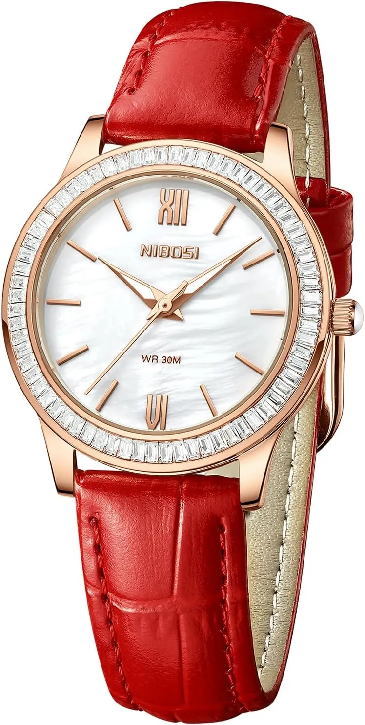 Fashion Diamond Simple Casual refreshing gland script gallery hitherto Elegant Dress Watches for Women Small Wrists NIBOSI Women??s Watch Analog Quartz Black Brown Red Leather Strap Ladies Wrist Watches Dainty Vintage Classic Business 