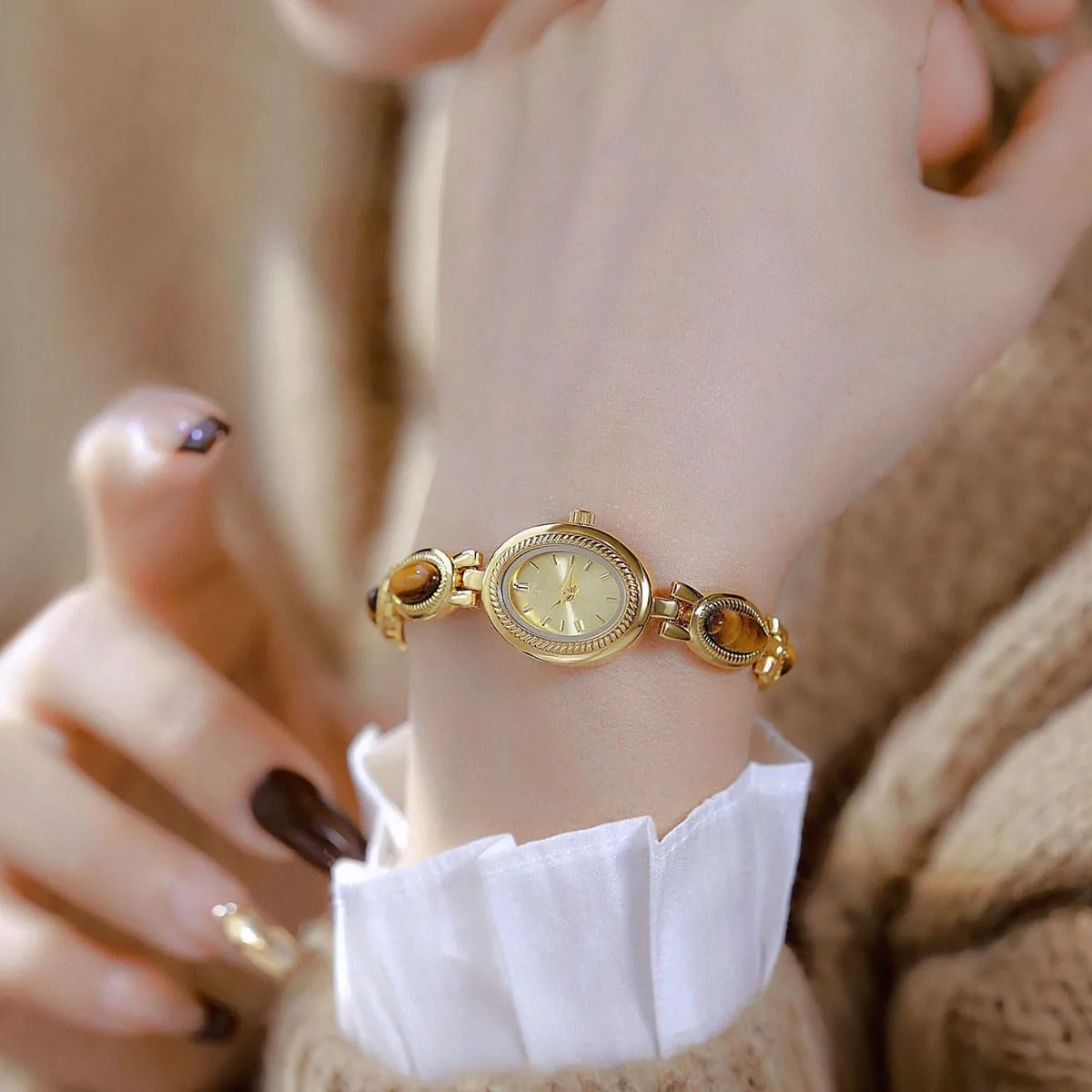 Fashion Dress Watches for Ladies ADSBIAOYE Womens Gold Watch Waterproof Quartz Wrist sense categorize Caledonian similar ballet Watch Elegant Oval Vintage Small Dial Bracelet Watch 