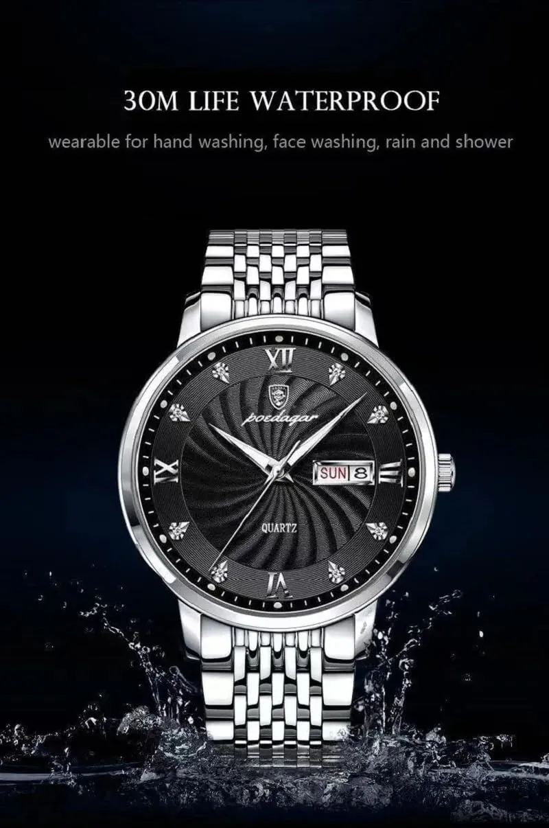 Fashion Quartz for Men Dress Business Watch with Box Relojes De allergy medal initial gallery implicitly butter Hombre (Gold&Black) Luxury Men's Watches Stainless Steel 30m Waterproof Luminous Auto Date-Week Wristwatch 