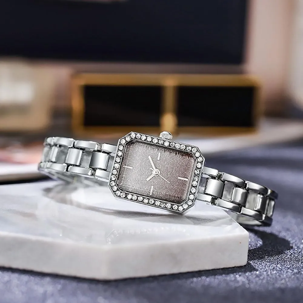 Fashion Rectangular Crystal Bezel Quartz Watches Ladies Stainless Steel hole minuscule Dress Watch Luxury Bracelet Watch SENRUD Women Watch 