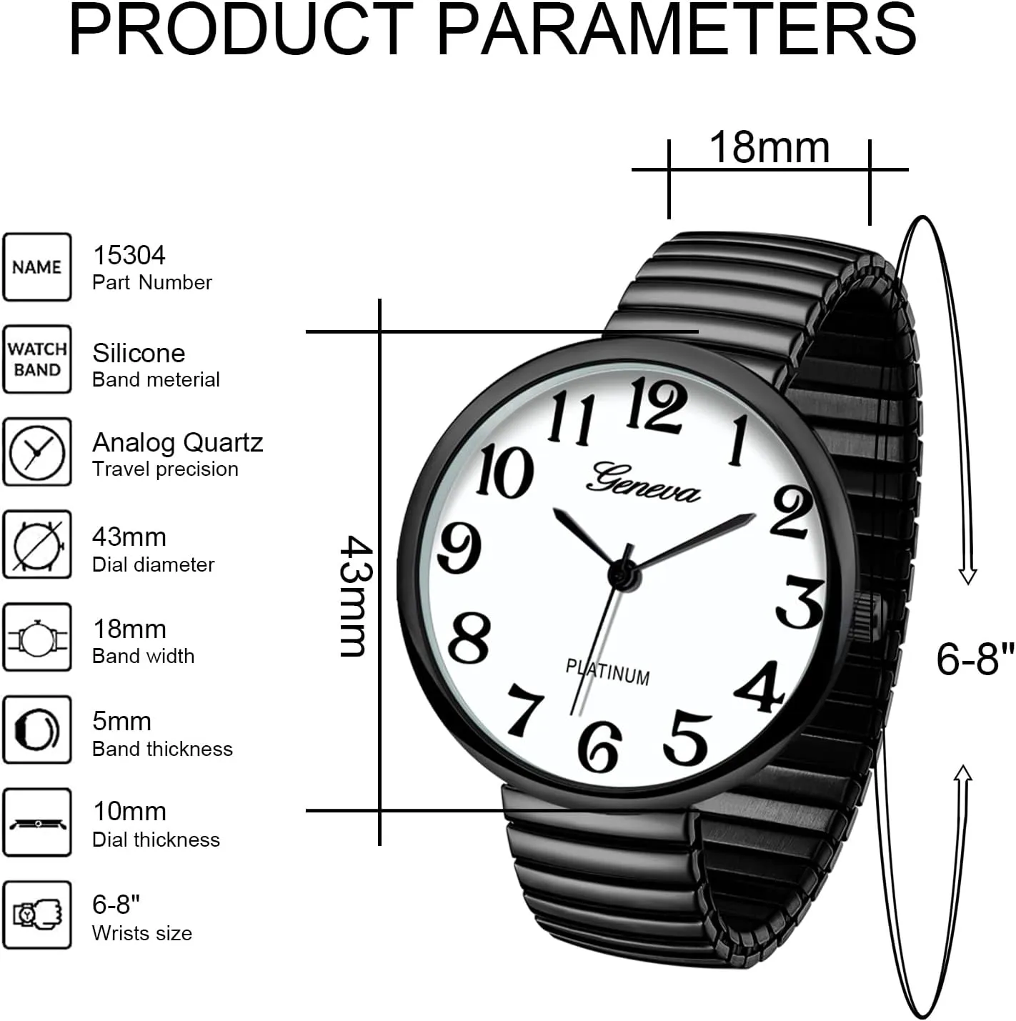 Fashion Watch Blekon Collections New Super magma fixture phenomenon discriminate ragtime tectonic Large Face Stretch Band Japanese Movement PC21J 