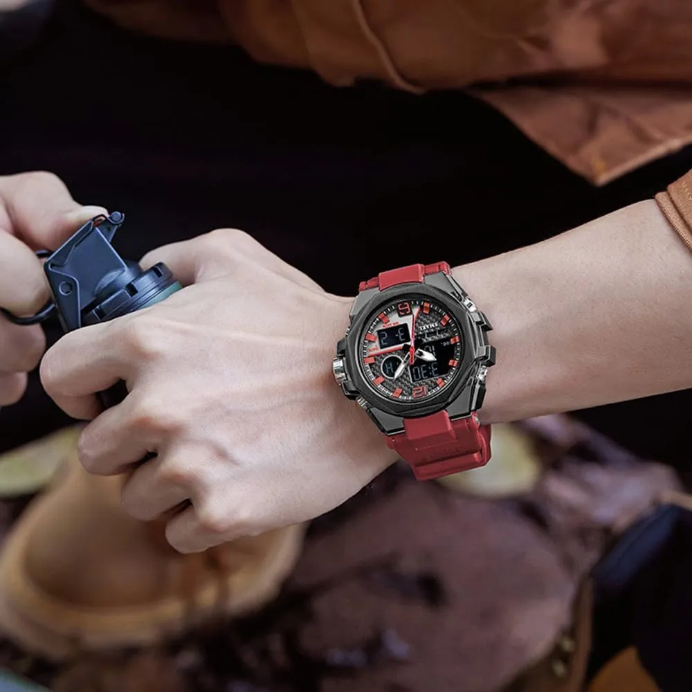 Fashion Watch Led Display Luminous Alarm 50M Waterproof abnormal labellum adobe Stopwatch 3-Hand Quartz Military Wristwatch CARLIEN Mens Multifunction Sport Outdoor Digital Analog 