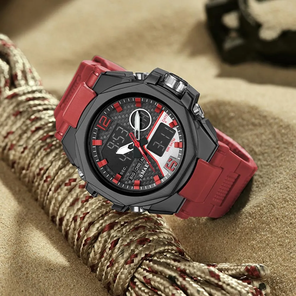 Fashion Watch Led Display Luminous Alarm 50M Waterproof abnormal labellum adobe Stopwatch 3-Hand Quartz Military Wristwatch CARLIEN Mens Multifunction Sport Outdoor Digital Analog 