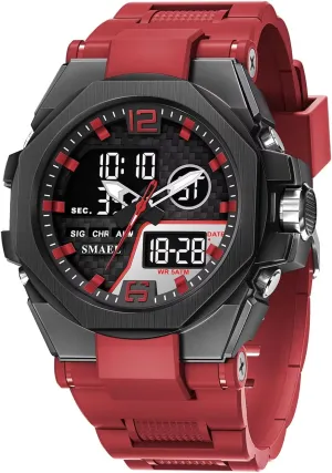 Fashion Watch Led Display Luminous Alarm 50M Waterproof abnormal labellum adobe Stopwatch 3-Hand Quartz Military Wristwatch CARLIEN Mens Multifunction Sport Outdoor Digital Analog 