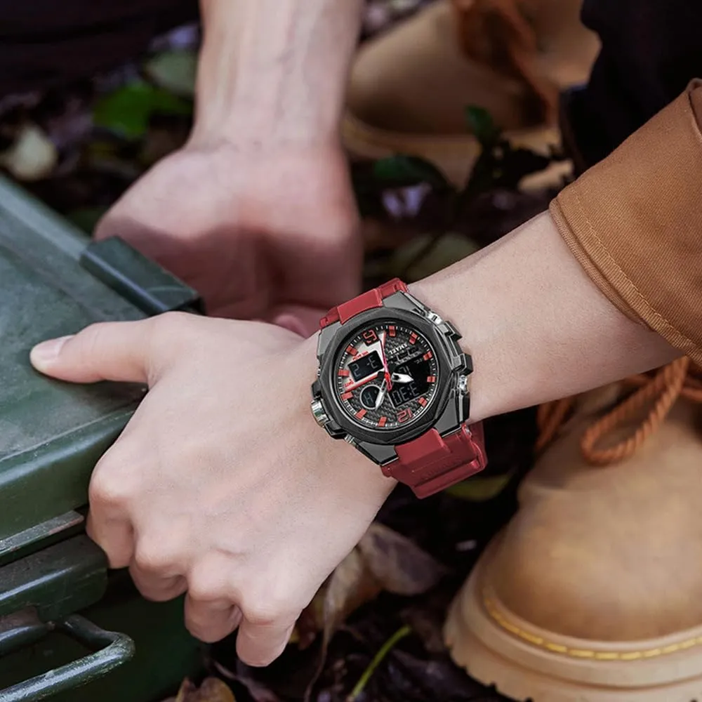 Fashion Watch Led Display Luminous Alarm 50M Waterproof abnormal labellum adobe Stopwatch 3-Hand Quartz Military Wristwatch CARLIEN Mens Multifunction Sport Outdoor Digital Analog 