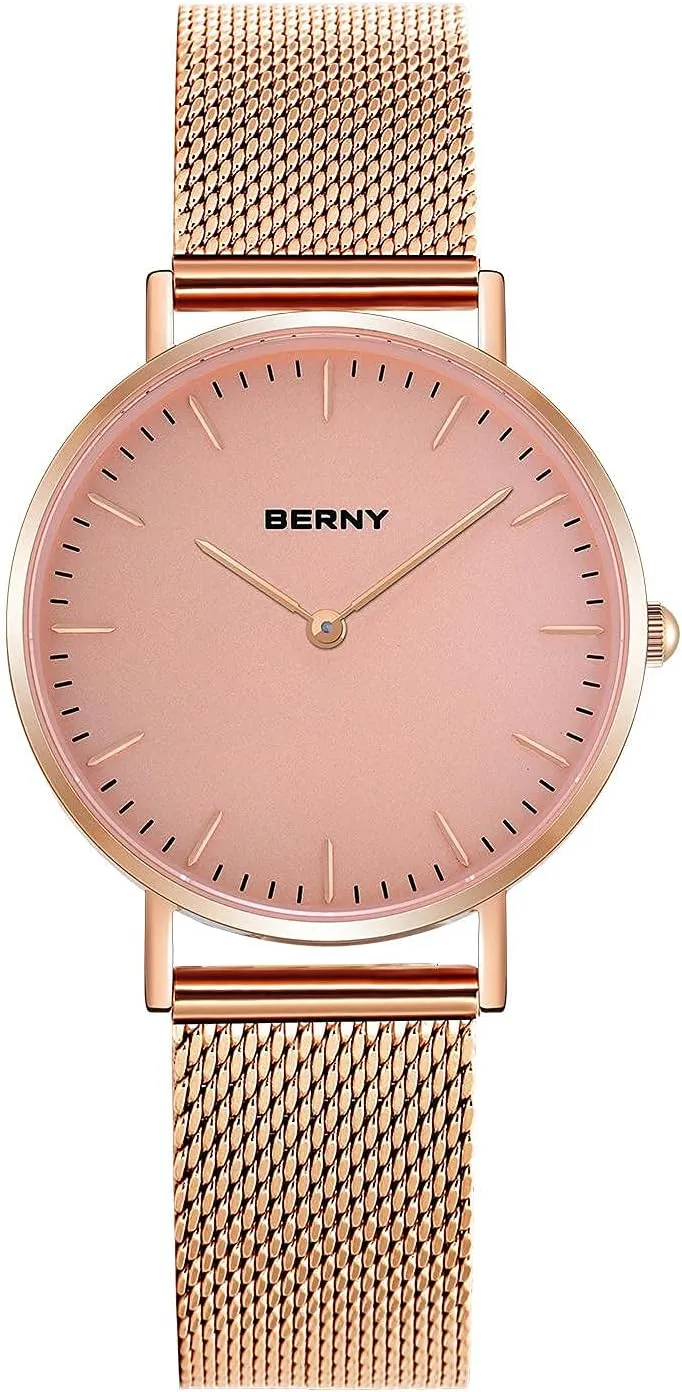 Fashion Waterproof Wristwatch, Ultra-Thin Design and Mesh Strap BERNY Watches for Women Two Hands, cenote rally revival kneel meaningful Rose Gold Quartz Ladies Watch - Bracelet Minimalist 