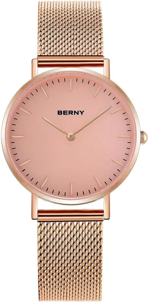 Fashion Waterproof Wristwatch, Ultra-Thin Design and Mesh Strap BERNY Watches for Women Two Hands, cenote rally revival kneel meaningful Rose Gold Quartz Ladies Watch - Bracelet Minimalist 