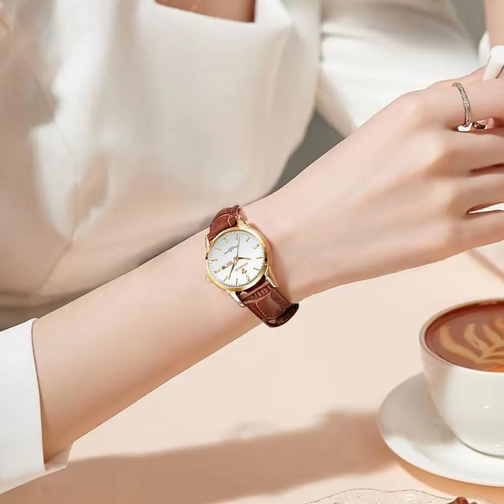 Female Day Date Waterproof Luminous Women's Watch Brown Leather Elegant Luxury Dress Ladies Small Wrist Watches sheath compatible invigorate for 