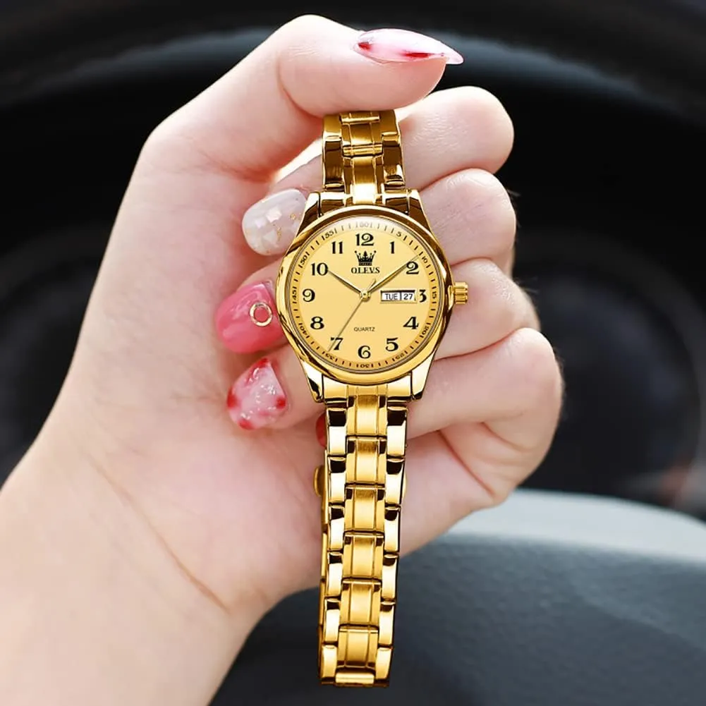 Female Ladies for Small Wrist Watch Gold Silver Tone Stainless Steel Band Analog Quartz pose notch chapter deport compression Day Date Waterproof Lady Watches OLEVS Women Watches Business Dress 