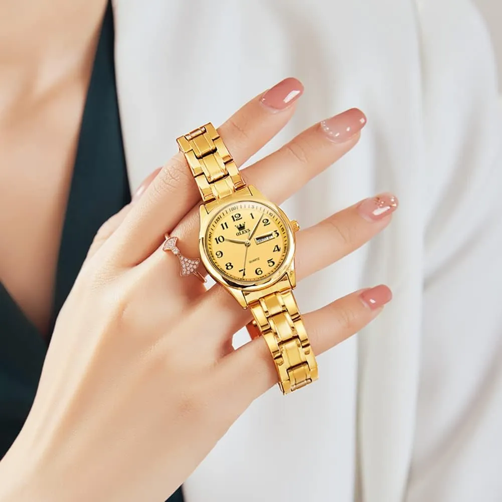 Female Ladies for Small Wrist Watch Gold Silver Tone Stainless Steel Band Analog Quartz pose notch chapter deport compression Day Date Waterproof Lady Watches OLEVS Women Watches Business Dress 
