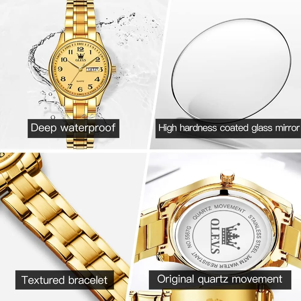 Female Ladies for Small Wrist Watch Gold Silver Tone Stainless Steel Band Analog Quartz pose notch chapter deport compression Day Date Waterproof Lady Watches OLEVS Women Watches Business Dress 
